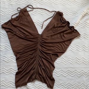 Express brown sleeveless blouse w/zipper front.
